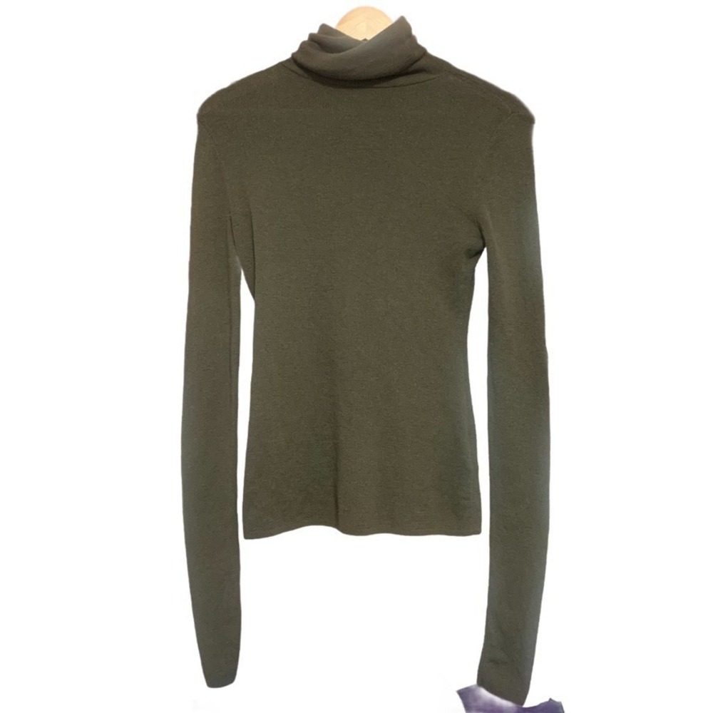 H&M Premium Wool‎ Cashmere Blend Turtleneck Sweater Womens Small S Olive Green